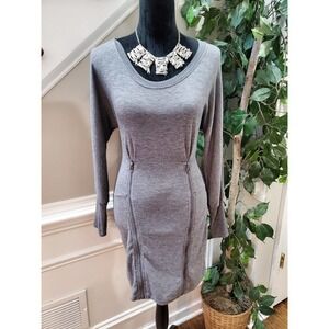 Dereck Heart Women's Gray Polyester Round Neck Long Sleeve Knee Length Dress M